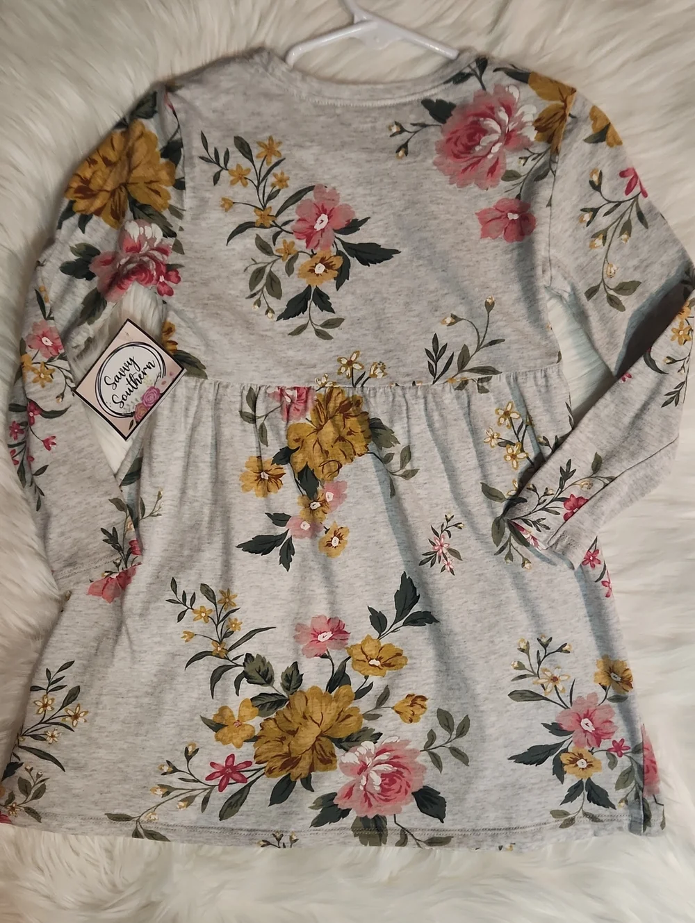 Old Navy Gray Floral Long-Sleeve Dress with Yellow & Pink Flowers - 4T